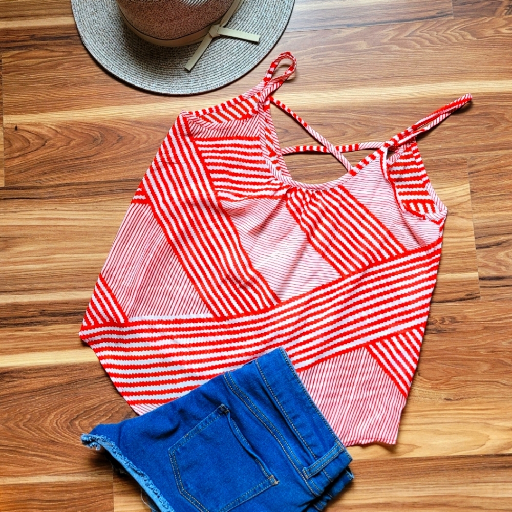 Semi Sheer Rust Criss Cross Back Tank